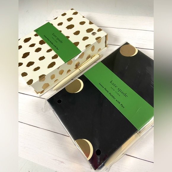 NWT! Set of kate spade note pad holder + pen 250 notes w/ gold gilded edge WHITE - Picture 2 of 16